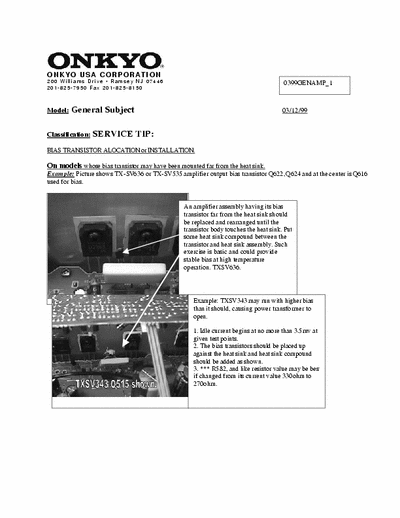 ONKYO TX-SV535 TX-SV636 Bias settings